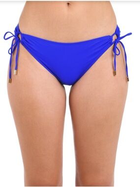NWT La Blanca Women's Island Goddess Side Tie Hipster Swimsuit Bottom, Sapphire